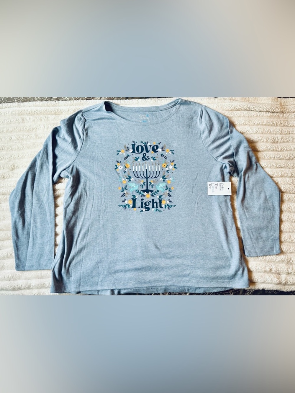 NWT - Croft & Barrow  light blue 'Love &' Menorah Graphic Tee